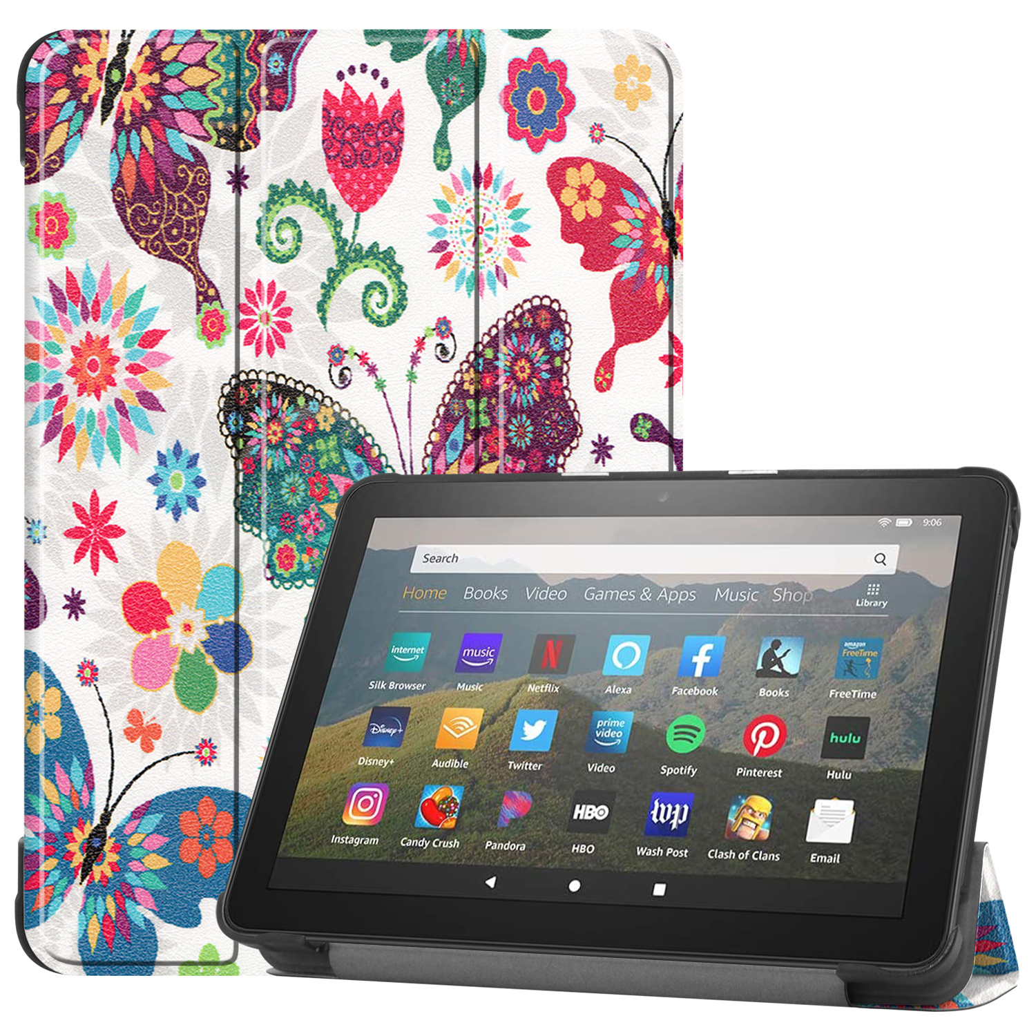 Allytech Amazon New Kindle Fire HD 8 Case (8-inch Display, 10th Generation, 2020 Released), Slim Trifold Stand Protective Auto Sleep Wake Case Cover for Amazon Kindle Fire HD 8 2020, Butterfly - image 1 of 8