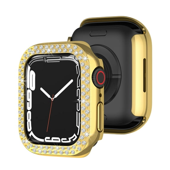 Allytech for Apple Watch Series 7 41mm Case, Bling Rhinestone Double Row Crystal Diamond Watch Protector Case Bumper Frame Screen Protective Cover Case for Apple Watch Series 7 41mm - Gold