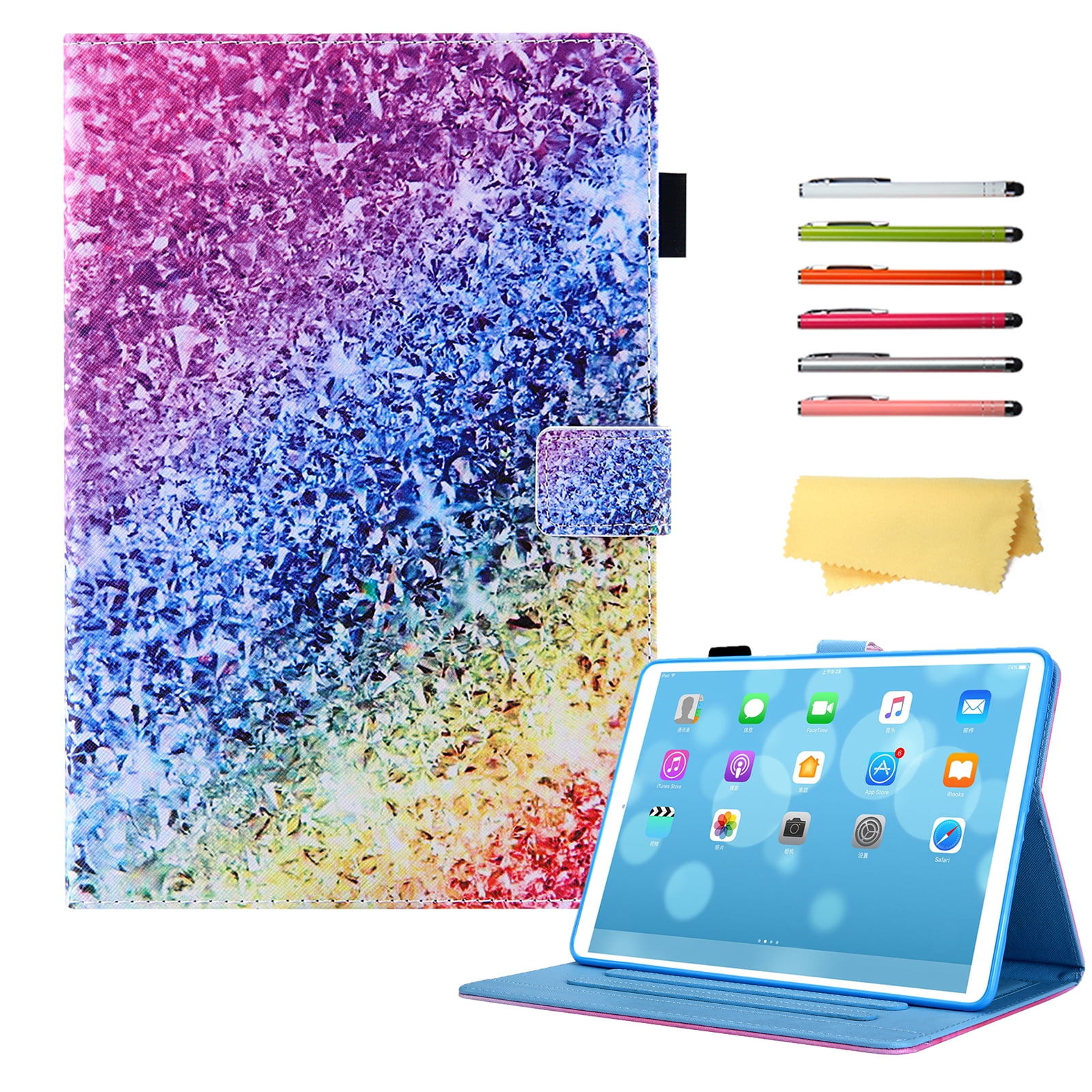 Allytech for Apple iPad 10th Generation 10.9" Case 2022 with Stand Pencil Holder Card Pockets [Auto Wake/Sleep] Slim PU Leather Magnetic Smart Folio Wallet Soft TPU Shockproof Cover, Rainbow Diamond