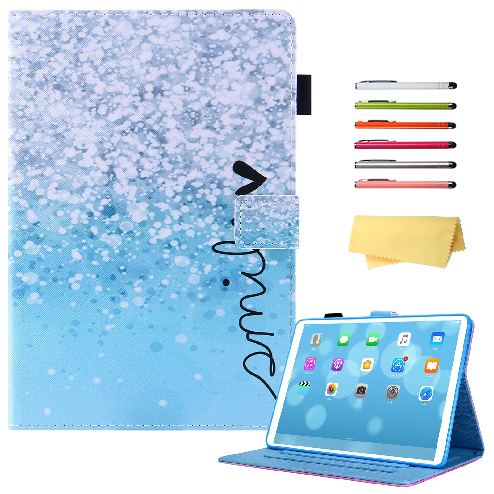 Allytech for Apple iPad 10th Generation 10.9 inch Case 2022 with Stand Pencil Holder Card Pockets [Auto Wake/Sleep] Slim PU Leather Magnetic Smart Folio Wallet Shockproof Cover, Blue Bubbles Smile