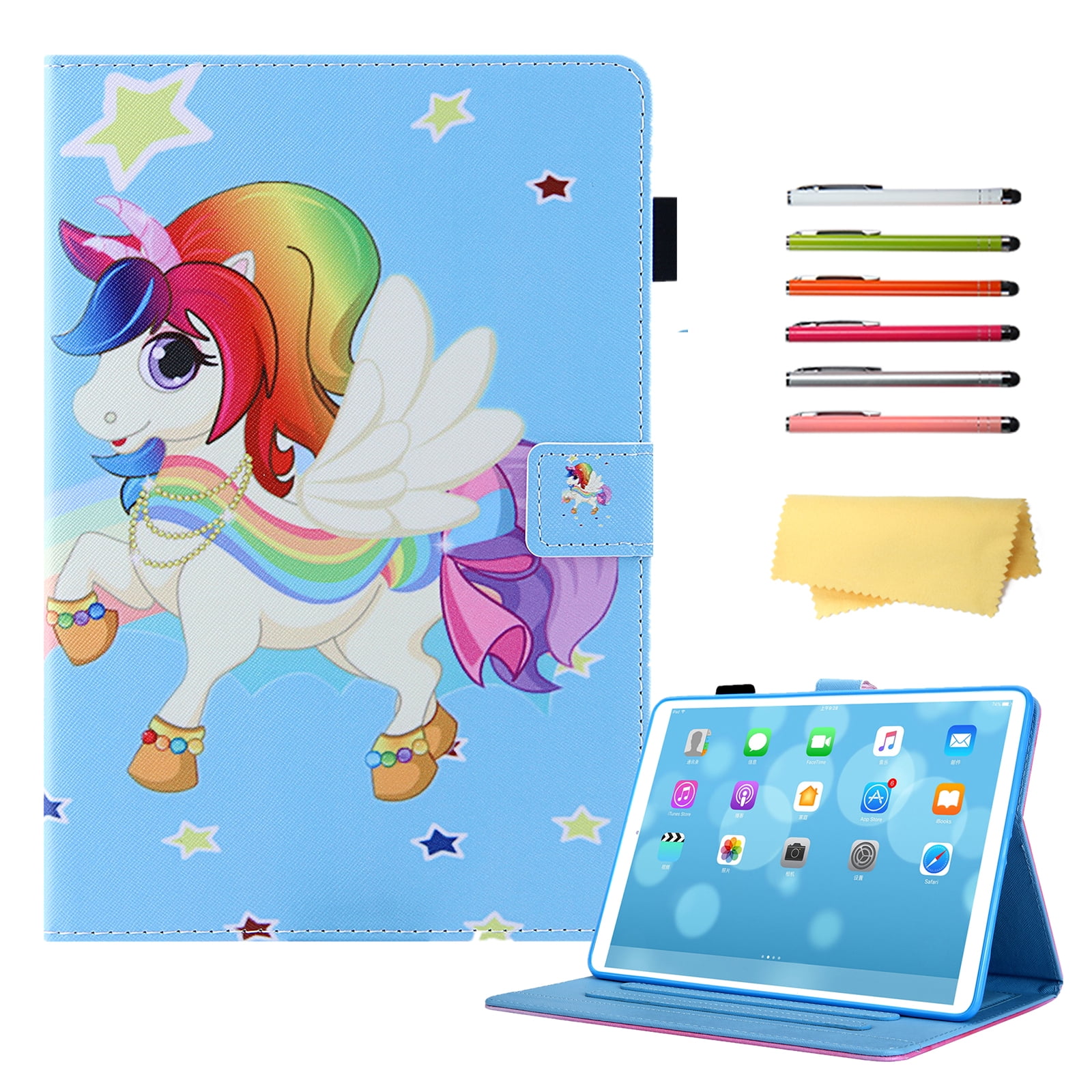 Allytech for Apple iPad 10th Generation 10.9 inch Case 2022 with Stand Pencil Holder Card Pockets [Auto Wake/Sleep] Slim PU Leather Magnetic Smart Folio Wallet Shockproof Cover, Blue Star Unicorn