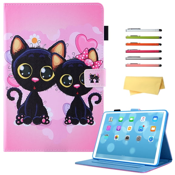 Allytech for Apple iPad 10th Generation 10.9 inch Case 2022 with Stand Pencil Holder Card Pockets [Auto Wake/Sleep] Slim PU Leather Magnetic Smart Folio Wallet TPU Shockproof Cover, Pink Black Cats