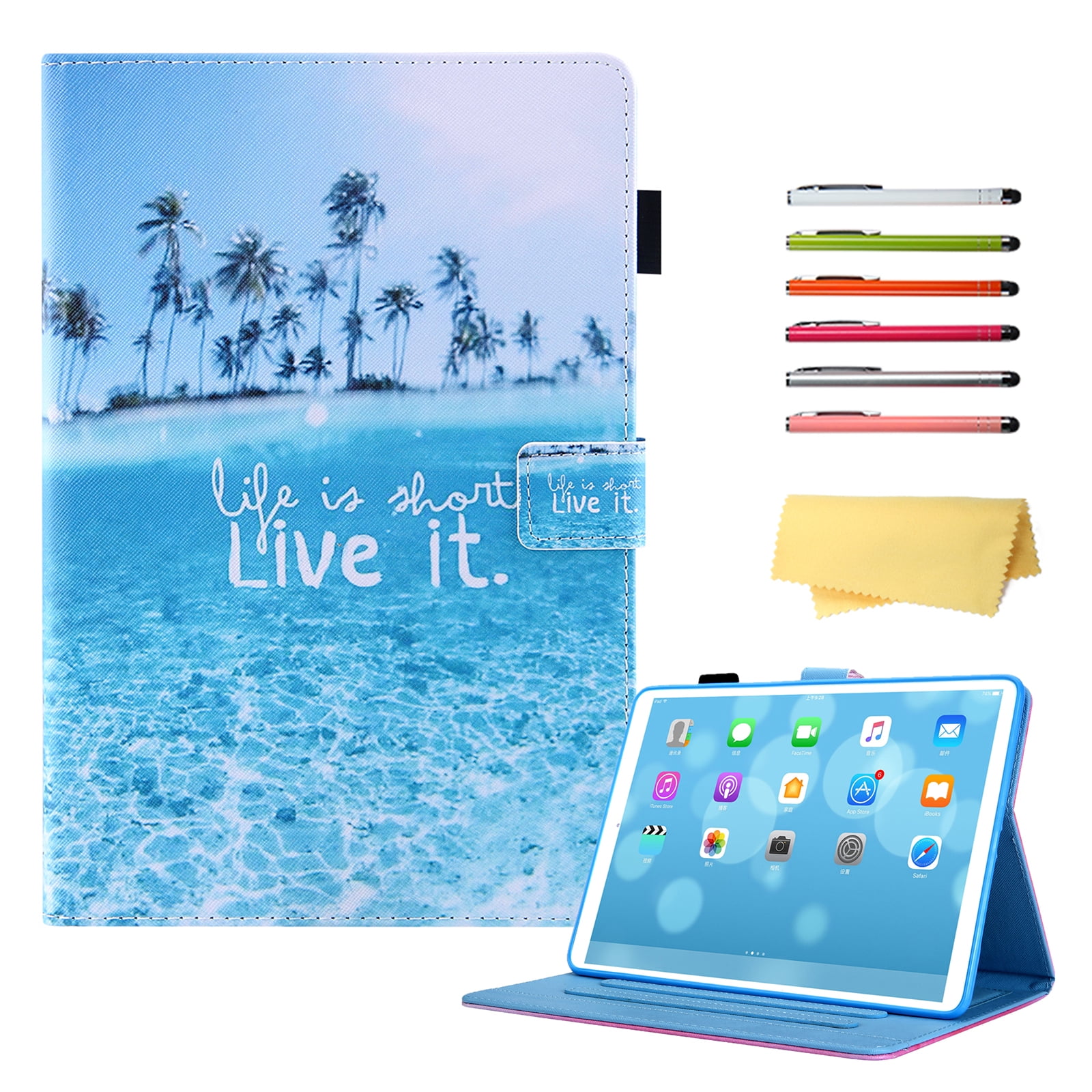 Allytech for Apple iPad 10th Generation 10.9 inch Case 2022 with Stand Pencil Holder Card Pockets [Auto Wake/Sleep] Slim PU Leather Magnetic Smart Folio Wallet TPU Shockproof Cover, Blue Beach Palm