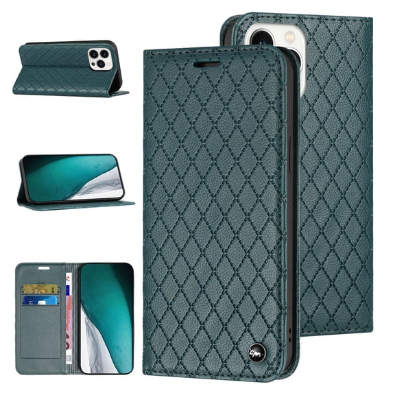 Allytech for Apple iPhone 13 Pro 6.1 inch Cover,Premium Leather Wallet Case Flip Kickstand Cover RFID Blocking Card Slots Magnetic Closure Phone Case,Green
