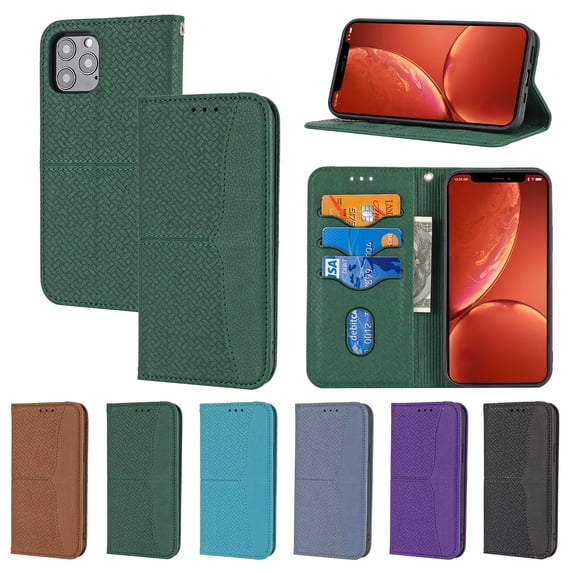 Allytech for Apple iPhone 13 Pro Max 6.7 inch Protective Case with Wrist Strap/Card Slots/Kickstand Shockproof Magnetic PU Leather Folio Wallet Woven Pattern Cover for iPhone 13 Pro Max 2021, Green