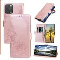 thumbnail image 1 of Allytech For Apple iPhone 14 Pro 6.1 inch 2022 Wallet Case,Luxury PU Embossed Pattern Magnetic Flip Card Slots Kickstand Shockproof Protective Cover with Wrist Strap.For iPhone 14 Pro,Rosegold, 1 of 9