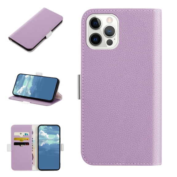 Allytech for Apple iPhone 14 Pro Max 6.7 inch Wallet Case,Candy Color Lychee Texture PU Leather Magnetic Flip Holder Card Slots Shockproof Phone Cover,Purple