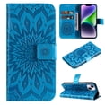 thumbnail image 1 of Allytech for Apple iPhone 15 Plus Case Wallet, Mandala Embossed PU Leather Flip Folio Cover Cards Slots Stand Protective Shockproof Wallet Case Cover for Apple iPhone 15 Plus - Blue, 1 of 1