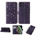 thumbnail image 1 of Allytech for Apple iPhone X/iPhone XS Case,Shockproof Stylish PU Leather Bling Glitter Diamond Embossed Pattern Flip Holder Magnetic Clasp Card Slots Wallet Phone Case Cover,Purple, 1 of 9