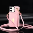 thumbnail image 1 of Allytech for Applel iPhone 12 / iPhone 12 Pro Case 6.1", Premium PU Leather Multiple Cards Slots Large Space Wallet Case with Crossbody Shoulder Strap for Girls Women - Pink, 1 of 5