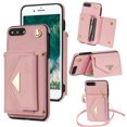 thumbnail image 1 of Allytech for Applel iPhone 7 Plus / iPhone 8 Plus Case, Premium PU Leather Multiple Cards Slots Large Space Wallet Case with Crossbody Shoulder Strap for Girls Women - Pink, 1 of 8