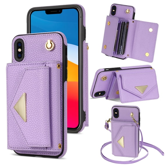 Allytech for Applel iPhone Xr 6.1" Wallet Case, Premium PU Leather Multiple Cards Slots Large Space Wallet Case with Crossbody Shoulder Strap for Girls Women - Purple