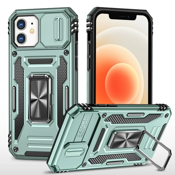 Allytech Armor Slim Case For iPhone 12 Pro/12 6.1 inch,180° Rotating Kickstand Full-Body Dual Layer Shockproof Hybrid Rugged Magnetic Car Mount Compatible Cover.For iPhone 12 Pro / 12 6.1",Darkgreen