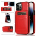 thumbnail image 1 of Allytech Back Flip Wallet Case for iPhone 15 Pro with 5 Card Holder, Luxury PU Leather Kickstand Magnetic Buckle Shockproof Anti-Scratch Protective Case for Women Men - Red, 1 of 7
