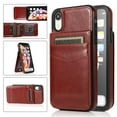 thumbnail image 1 of Allytech Back Flip Wallet Case for iPhone XR with 5 Card Holder, Luxury PU Leather Kickstand Magnetic Buckle Shockproof Anti-Scratch Protective Case for Women Men - Brown, 1 of 7