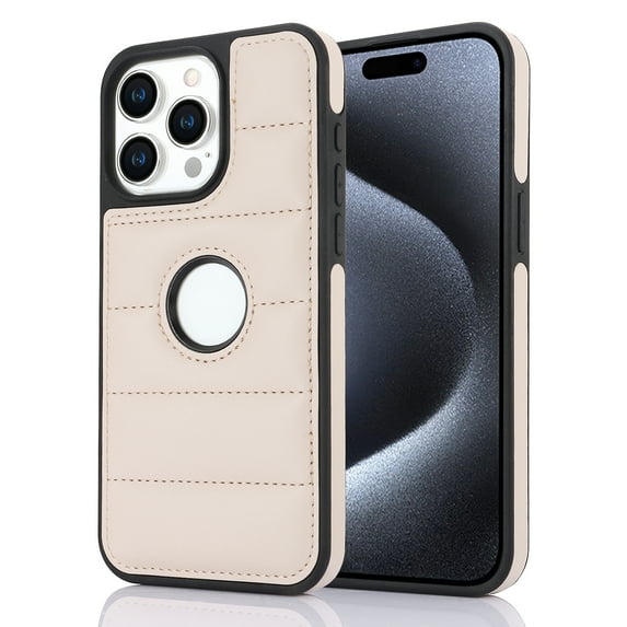 Allytech Business Case for iPhone 13 Pro Max, Premium Vegan PU Leather Luxury Elegant Slim Fit Shell, Logo Hollow View Shockproof Non-Slip Protective Cover for iPhone 13 Pro Max - Apricot