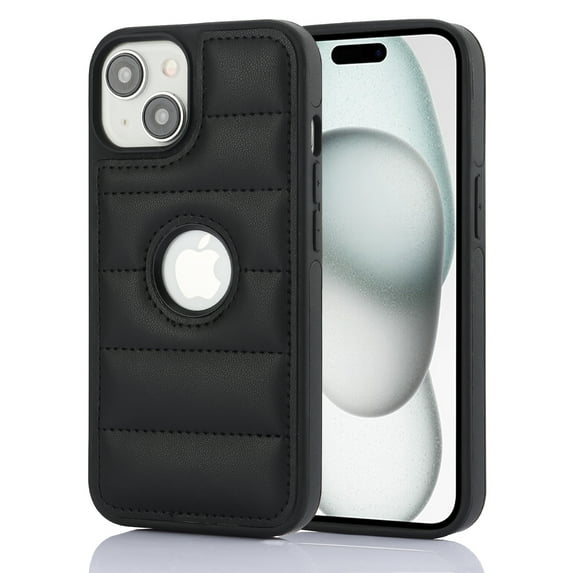 Allytech Business Case for iPhone 14 Plus, Premium Vegan PU Leather Luxury Elegant Slim Fit Shell, Logo Hollow View Shockproof Non-Slip Protective Cover for iPhone 14 Plus - Black