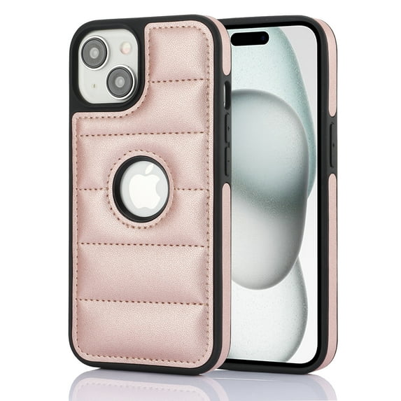 Allytech Business Case for iPhone 15, Premium Vegan PU Leather Luxury Elegant Slim Fit Shell, Logo Hollow View Shockproof Non-Slip Protective Cover for iPhone 15 - Rosegold