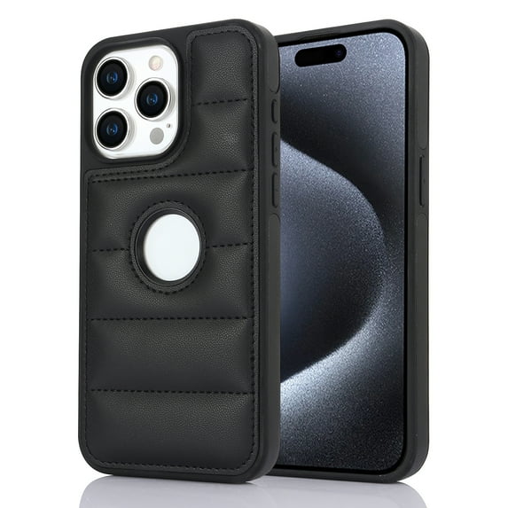 Allytech Business Case for iPhone 15 Pro Max, Premium Vegan PU Leather Luxury Elegant Slim Fit Shell, Logo Hollow View Shockproof Non-Slip Protective Cover for iPhone 15 Pro Max - Black
