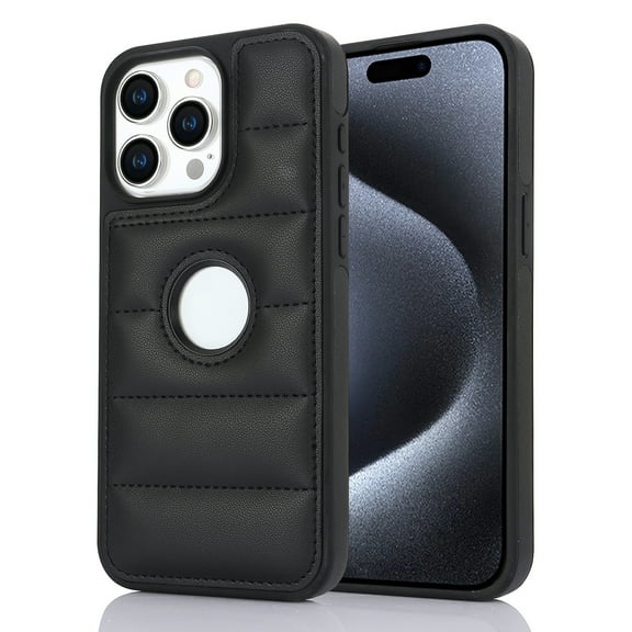 Allytech Business Case for iPhone 15 Pro, Premium Vegan PU Leather Luxury Elegant Slim Fit Shell, Logo Hollow View Shockproof Non-Slip Protective Cover for iPhone 15 Pro - Black
