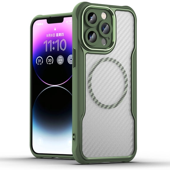 Allytech Carbon Fiber Case for iPhone 13 Pro | 360-Degree Protection | Thin & Light Design | Full Camera Lens Protection | Anti-Fingerprint & Non-Slip | Flexible & Luxury | Green