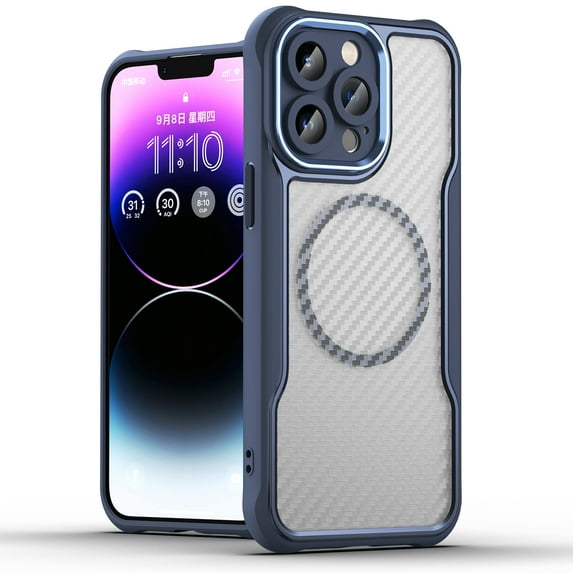Allytech Carbon Fiber Case for iPhone 13 Pro Max | 360-Degree Protection | Thin & Light Design | Full Camera Lens Protection | Anti-Fingerprint & Non-Slip | Flexible & Luxury | Blue