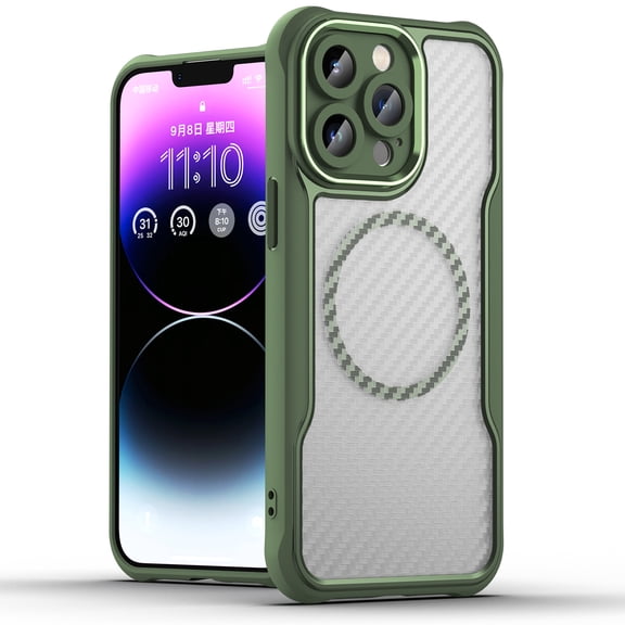 Allytech Carbon Fiber Case for iPhone 14 Pro | 360-Degree Protection | Thin & Light Design | Full Camera Lens Protection | Anti-Fingerprint & Non-Slip | Flexible & Luxury | Green