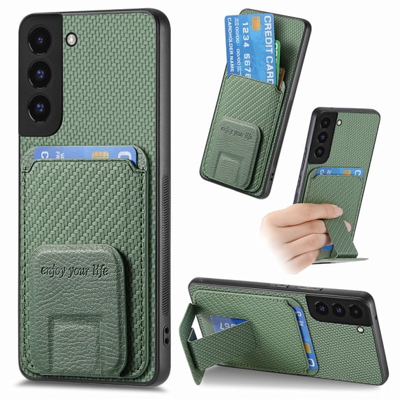 Allytech Card Holder Back Cover Case for Samsung Galaxy S22, PU Leather TPU Hybrid Kickstand Anti-Scratch Shockproof Slim Vintage Phone Case for Galaxy S22, Green