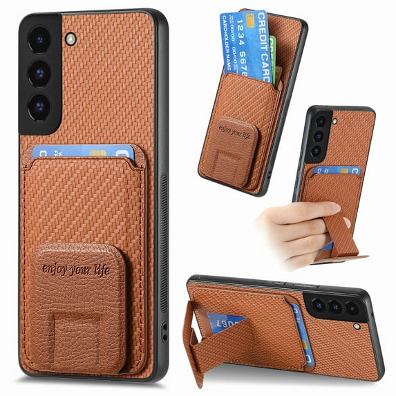 Allytech Card Holder Back Cover Case for Samsung Galaxy S23, PU Leather TPU Hybrid Kickstand Anti-Scratch Shockproof Slim Vintage Phone Case for Galaxy S23, Brown