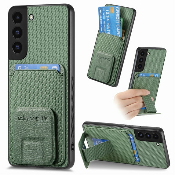 Allytech Card Holder Back Cover Case for Samsung Galaxy S23, PU Leather TPU Hybrid Kickstand Anti-Scratch Shockproof Slim Vintage Phone Case for Galaxy S23, Green