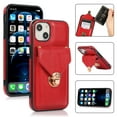 thumbnail image 1 of Allytech Card Holder Case for iPhone 14 Plus, Premium PU Leather Kickstand Case with Metal Anti-Theft Buckle & Shoulder Strap, Shockproof Drop Protection Comfortable Grip Case, Red, 1 of 7