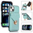 thumbnail image 1 of Allytech Card Holder Case for iPhone 14 Plus, Premium PU Leather Kickstand Case with Metal Anti-Theft Buckle & Shoulder Strap, Shockproof Drop Protection Comfortable Grip Case, Green, 1 of 7