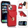 thumbnail image 1 of Allytech Card Holder Case for iPhone 14, Premium PU Leather Kickstand Case with Metal Anti-Theft Buckle & Shoulder Strap, Shockproof Drop Protection Comfortable Grip Case, Red, 1 of 7