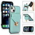 thumbnail image 1 of Allytech Card Holder Case for iPhone 14, Premium PU Leather Kickstand Case with Metal Anti-Theft Buckle & Shoulder Strap, Shockproof Drop Protection Comfortable Grip Case, Green, 1 of 7