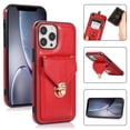 thumbnail image 1 of Allytech Card Holder Case for iPhone 14 Pro, Premium PU Leather Kickstand Case with Metal Anti-Theft Buckle & Shoulder Strap, Shockproof Drop Protection Comfortable Grip Case, Red, 1 of 7