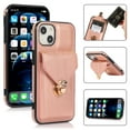 thumbnail image 1 of Allytech Card Holder Case for iPhone 15 Plus, Premium PU Leather Kickstand Case with Metal Anti-Theft Buckle & Shoulder Strap, Shockproof Drop Protection Comfortable Grip Case, Rosegold, 1 of 7
