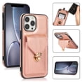 thumbnail image 1 of Allytech Card Holder Case for iPhone 15 Pro, Premium PU Leather Kickstand Case with Metal Anti-Theft Buckle & Shoulder Strap, Shockproof Drop Protection Comfortable Grip Case, Rosegold, 1 of 7