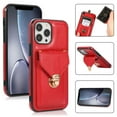 thumbnail image 1 of Allytech Card Holder Case for iPhone 16 Pro Max, Premium PU Leather Kickstand Case with Metal Anti-Theft Buckle & Shoulder Strap, Shockproof Drop Protection Comfortable Grip Case, Red, 1 of 7
