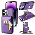 thumbnail image 1 of Allytech Cards Holder Wallet Back Case for Apple iPhone 15 Pro, 2 in 1 Wallet Cover 5 Card Slots 1 Zipper Pocket Stand Shockproof Bumper PU Leather TPU Wallet Case for iPhone 15 Pro - Purple, 1 of 1