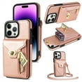 thumbnail image 1 of Allytech Cards Holder Wallet Back Case for Apple iPhone 15 Pro Max, Wallet Cover with 5 Card Slots 1 Zipper Pocket Stand Shockproof Bumper PU Leather TPU Wallet Case for iPhone 15 Pro Max - Rosegold, 1 of 1
