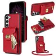 thumbnail image 1 of Allytech Cards Holder Wallet Back Case for Samsung Galaxy S20 FE 5G 6.5", Multiple Cards Holder Stand Shockproof Anti-Scratch Shoulder Strap Wallet Cover for Girls Women - Red, 1 of 7