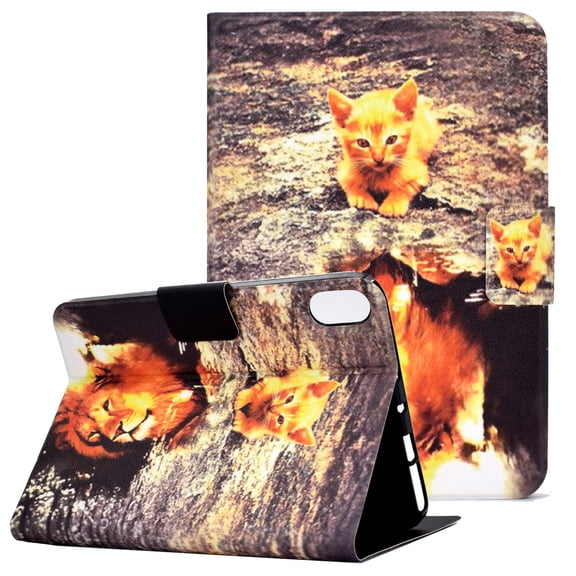 Allytech Case for A2567/A2568/A2569, iPad Mini 6 Cover, Colorful Premium PU Leather Slim Stand Folio Book Style Card Slots Wallet Case With Auto Wake Sleep for iPad Mini 6th Gen 2021, Cat Lion