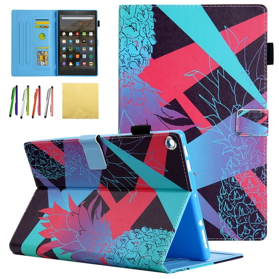 Allytech Case for All-New Amazon Fire HD 8 Tablet (8th/ 7th / 6th / 5th Generation, 2018/ 2017 / 2016 / 2015 Release) - Folio Stand Cover Case with Card Slots & Auto Wake / Sleep, Colorful Pineapple