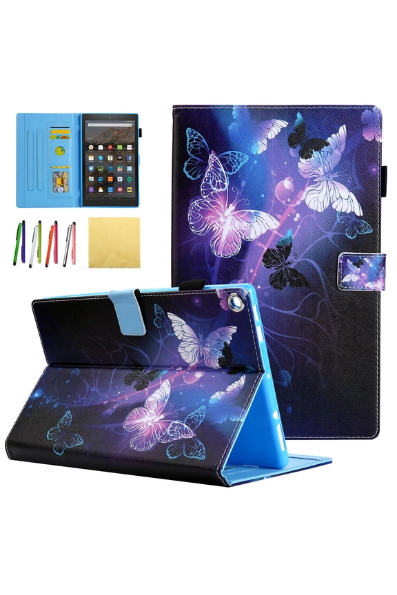 Case for All-New Amazon Fire HD 8 Tablet (8th/ 7th / 6th / 5th Generation, 2018/ 2017 / 2016 / 2015 Release) - Folio Stand Cover Case with Card Slots & Auto Wake / Sleep, Purple Butterfly