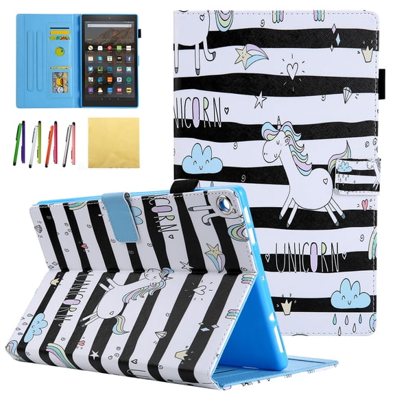 Allytech Case for All-New Amazon Fire HD 8 Tablet (8th/ 7th / 6th / 5th Generation, 2018/ 2017 / 2016 / 2015 Release) - Folio Stand Cover Case with Card Slots & Auto Wake / Sleep, Small Pony
