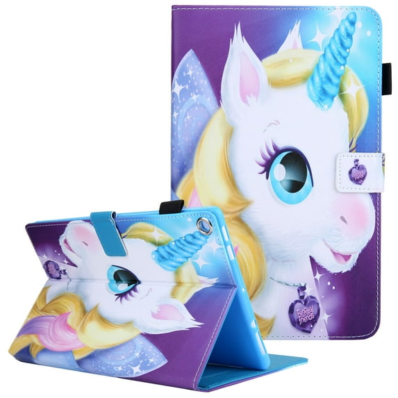 Allytech Case for All-New Fire HD 10 (9th/5th/7th Generation, 2019/2015/2017 Release) - Slim Folio Stand PU Leather Cover with Auto Wake/Sleep for Kindle Fire HD 10.1 Inch Tablet, Unicorn