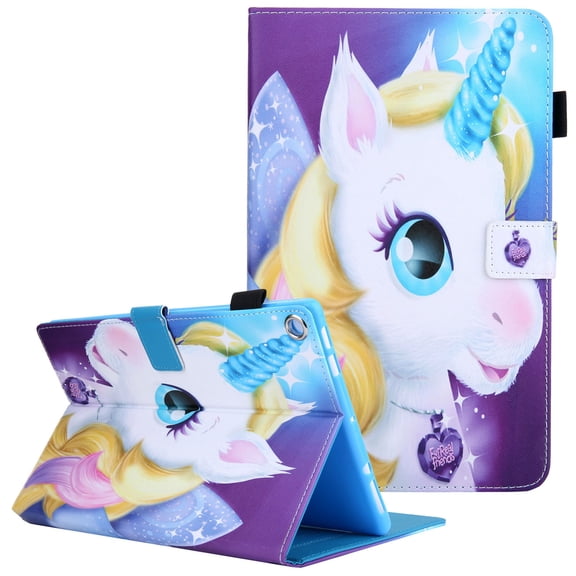 Allytech Case for All-New Fire HD 10 (9th/5th/7th Generation, 2019/2015/2017 Release) - Slim Folio Stand PU Leather Cover with Auto Wake/Sleep for Kindle Fire HD 10.1 Inch Tablet, Unicorn