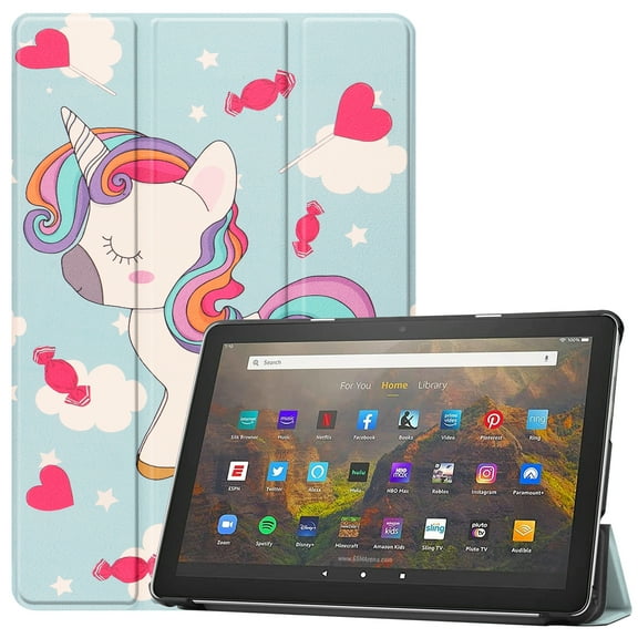 Allytech Case for All-new Kindle Fire HD 10 2021/ Fire HD 10 Plus (Only for 11th Generation 2021 Released), Ultra Slim Trifold Stand Auto Sleep Hard Back Shell Shockproof Case Cover, Unicorn