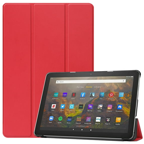 Allytech Case for All-new Kindle Fire HD 10 2021/ Fire HD 10 Plus (Only for 11th Generation 2021 Released), Ultra Slim Trifold Stand Auto Sleep Hard Back Shell Shockproof Case Cover, Red