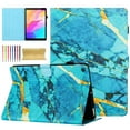 thumbnail image 1 of Allytech Case for Amazon Fire 7 9th/7th/5th Gen 2019/2017/2015 with Pen Holder & Card Slots, Multi-Angle Viewing Stand PU Leather Magnetic Clasp Shockproof Flip Case, Gold Blue Marble, 1 of 9